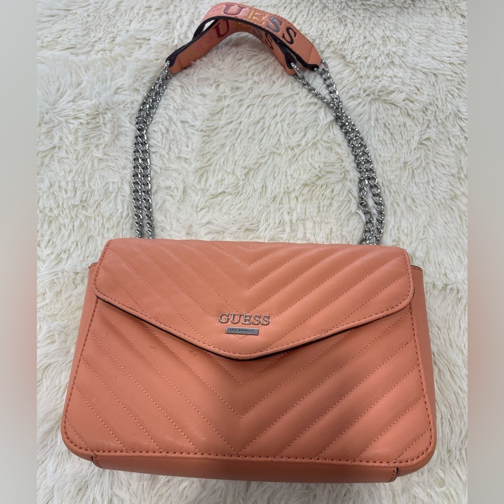 GUESS Peach Quilted Shoulder Bag